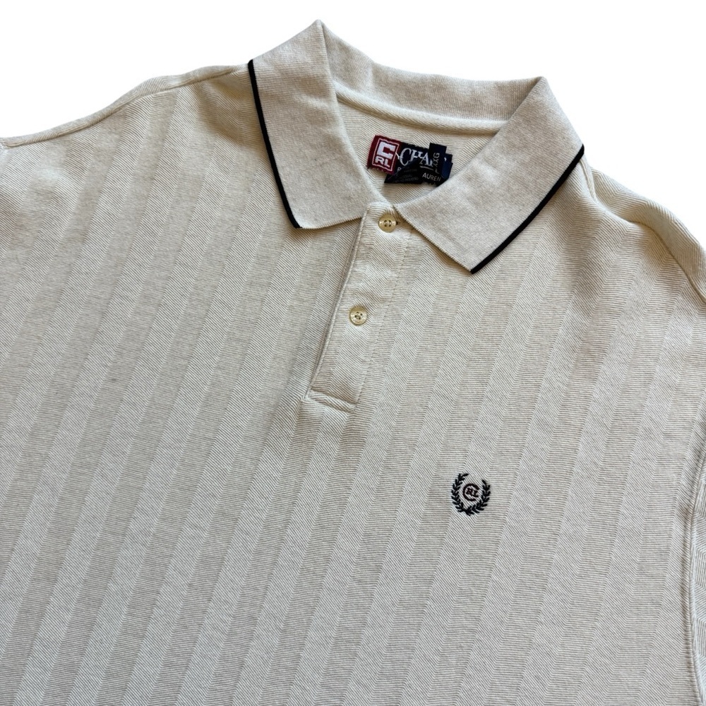 VTG Y2K Chaps x Ralph Lauren Men Polo Shirt XXL Ivory Herringbone Textured Knit